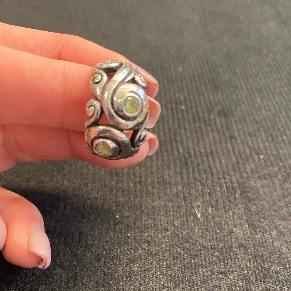 Sterling Silver Scroll Design Ring With Peridot C… - image 1